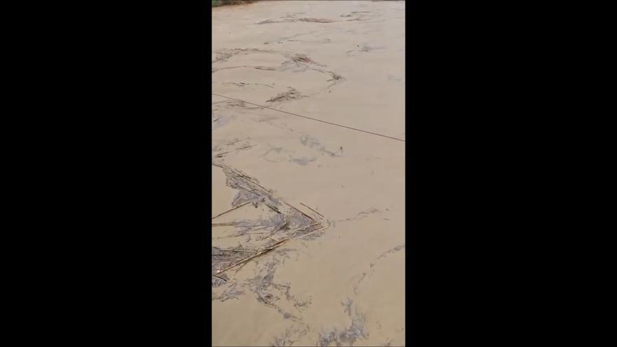 Crecida del río Guadalhorce a su paso por el puente de hierro de la Estación de Cártama