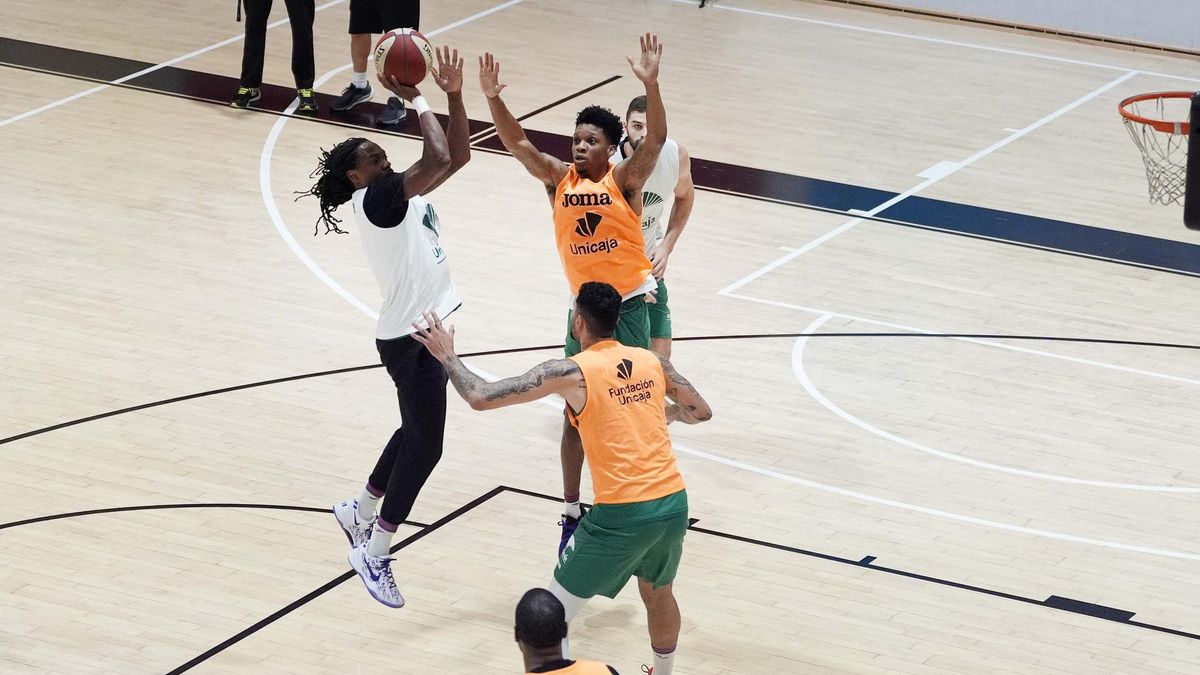 Imagen de un entrenamiento del Unicaja en Belgrado.