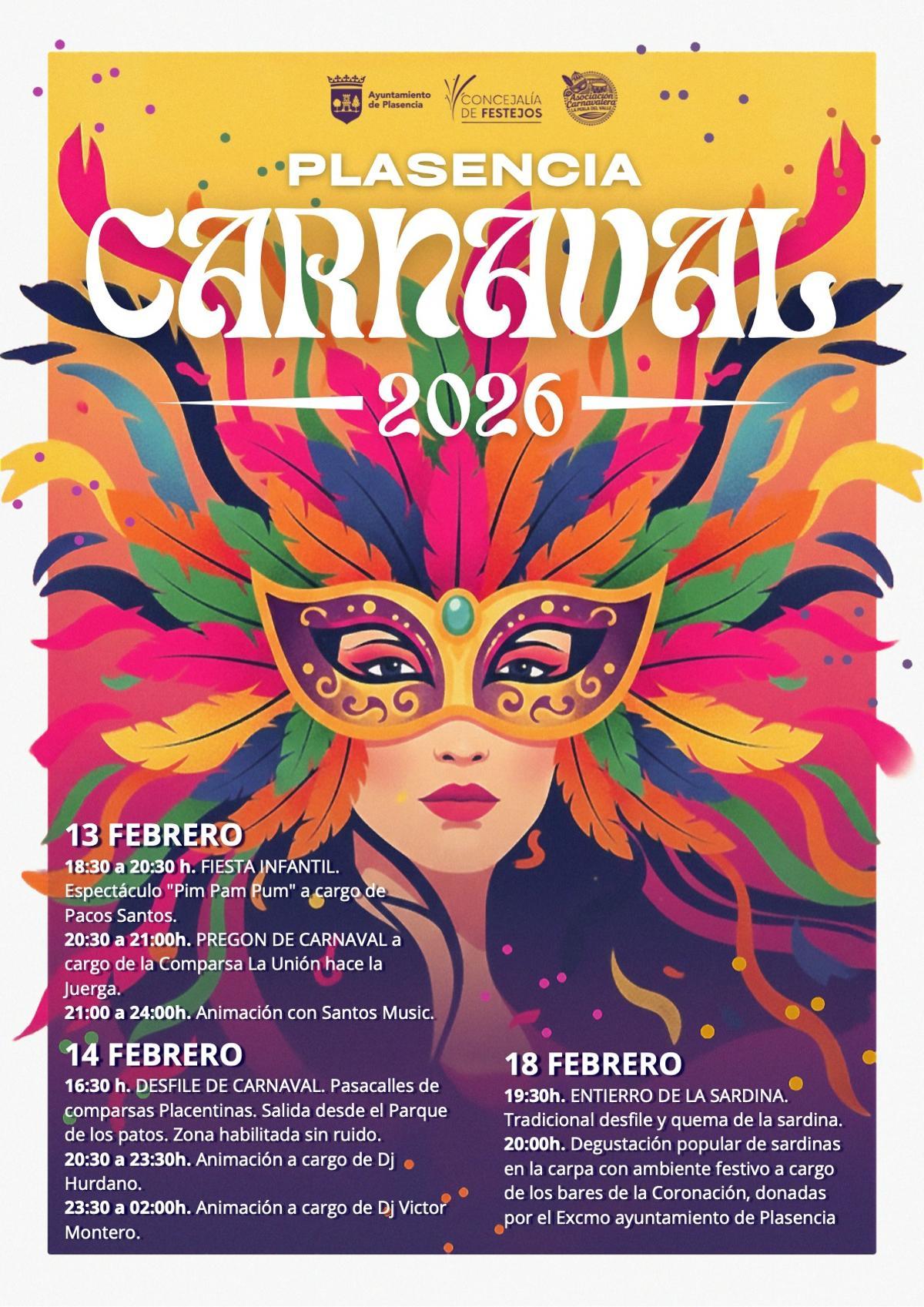El cartel de la programación del Carnaval de Plasencia 2026.