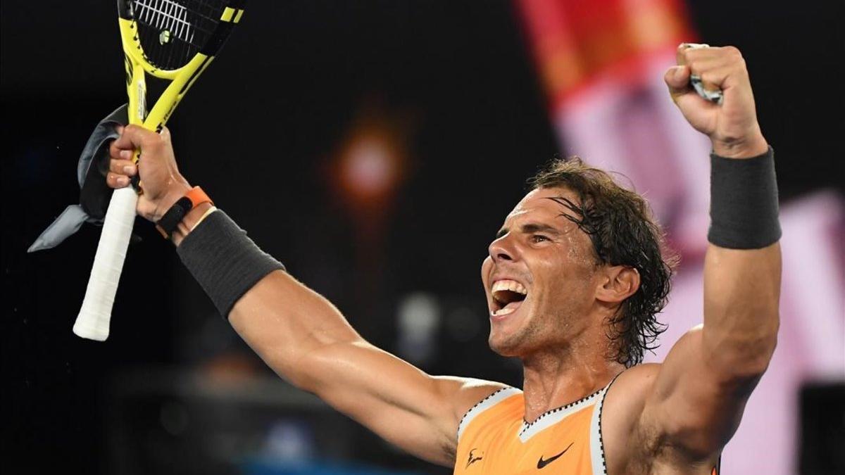 Rafa Nadal celebra su victoria ante Stefanos Tsitsipas