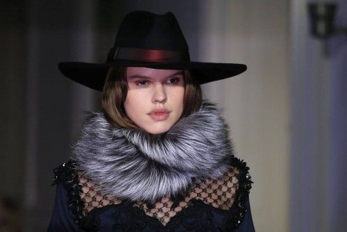 A model presents a creation by French designer Alexis Mabille as part of his Fall/Winter 2014-2015 women's ready-to-wear collection during Paris Fashion Week