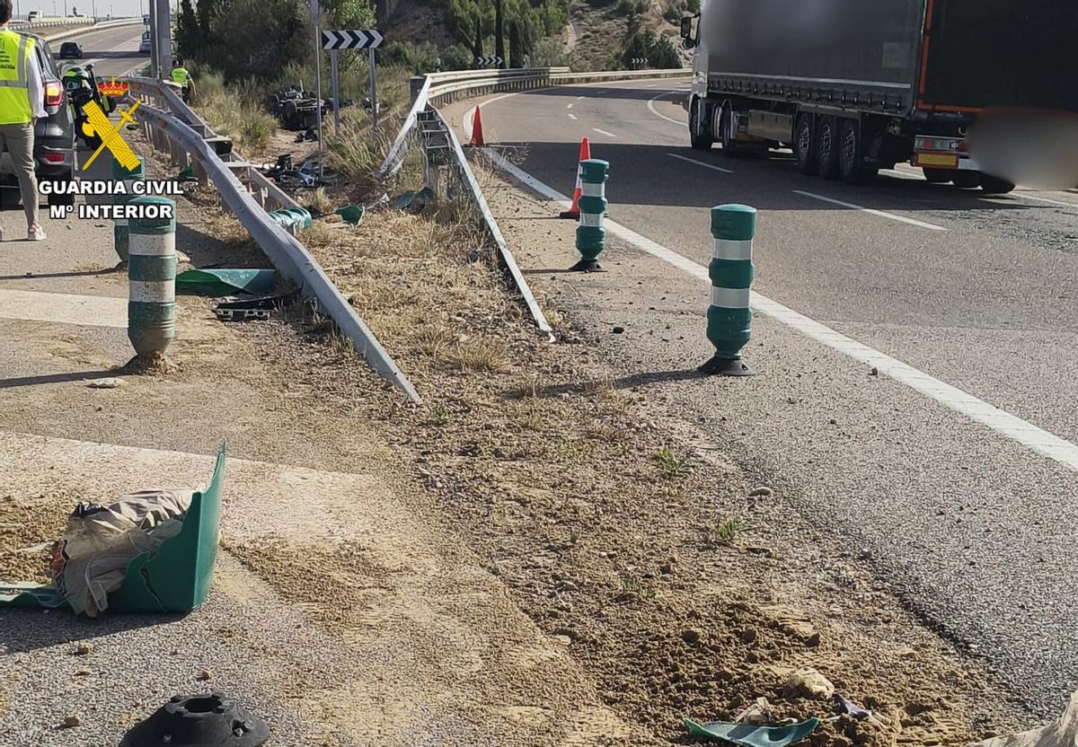 Accidente de tráfico mortal en la A-23 a su paso por el término municipal de Zaragoza, este martes por la mañana.