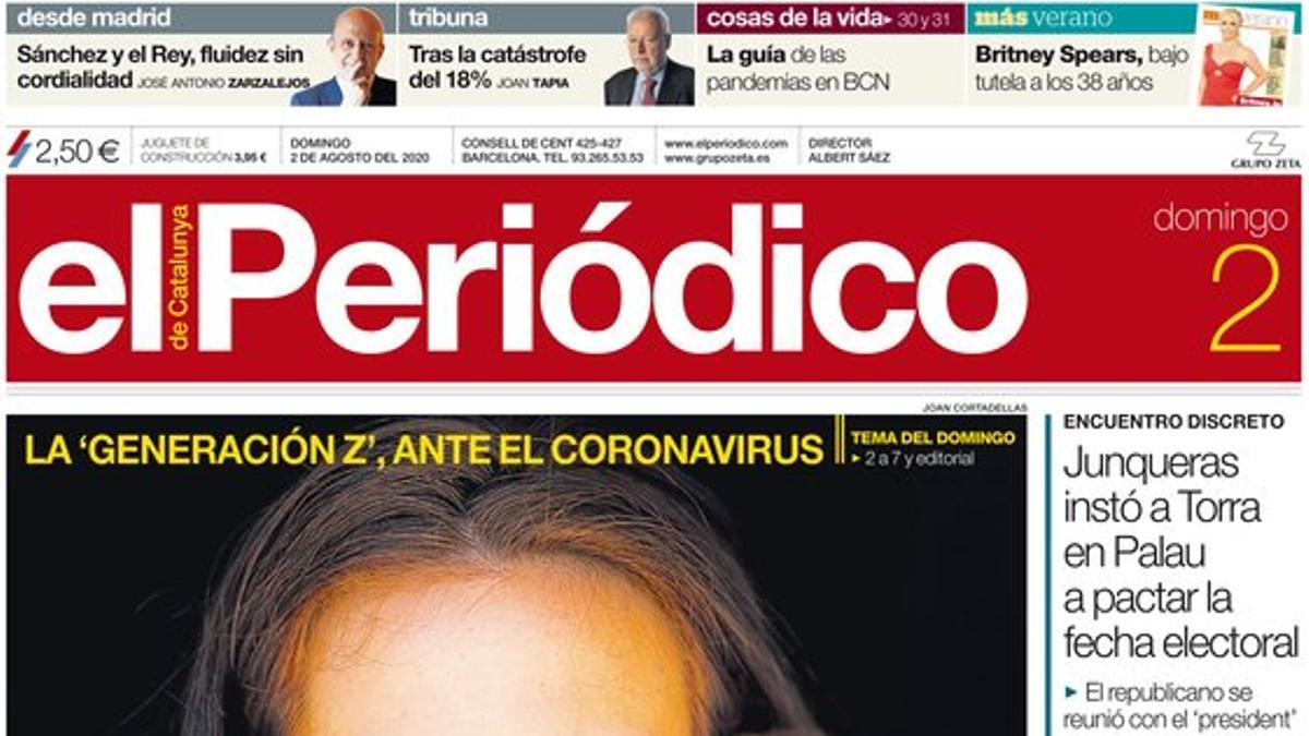 La portada de EL PERIÓDICO del 2 de agosto del 2020