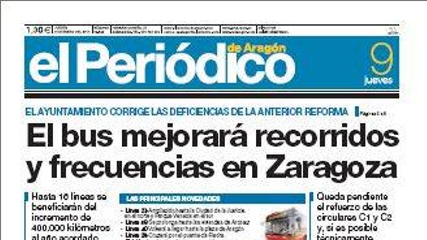 “El bus mejorará recorridos y frecuencias en Zaragoza”, en la portada de EL PERIÓDICO DE ARAGÓN