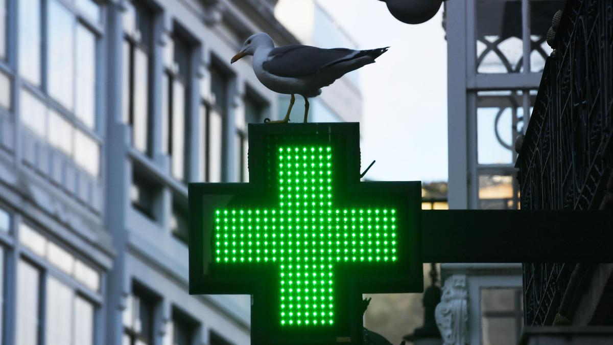 Indicativo luminoso en una farmacia de A Coruña.