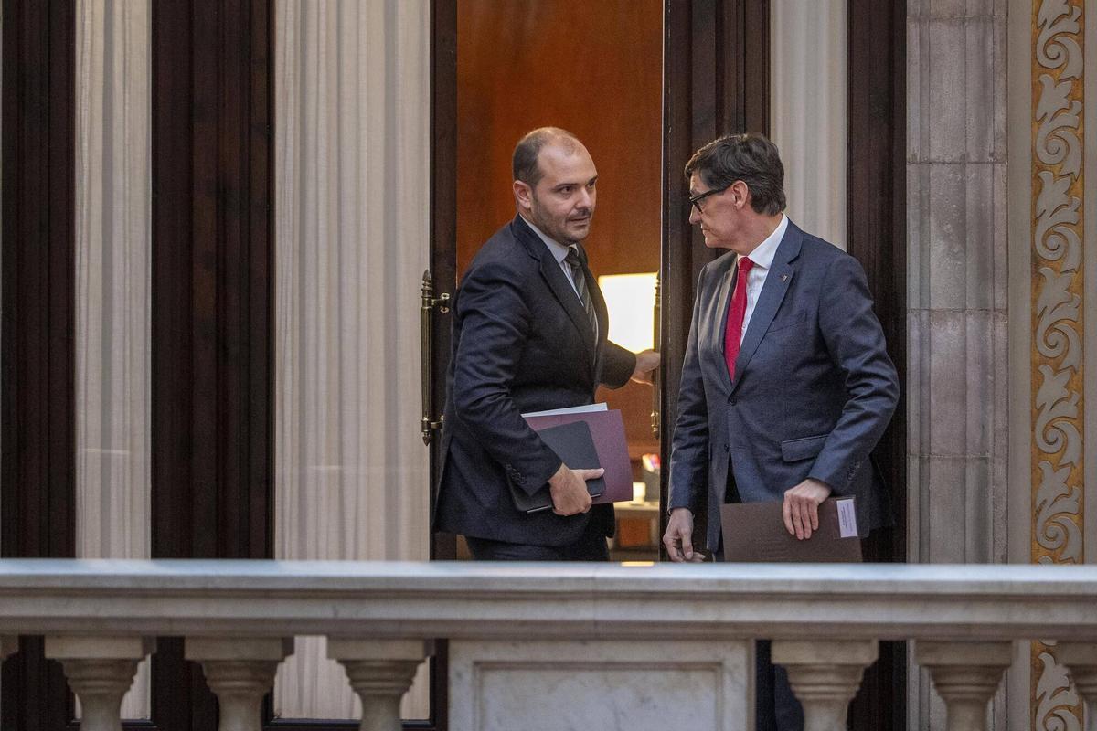Barcelona 07/10/2025 Sesión de control en el Parlament de Catalunya con la intervención del president de la Generalitat, Salvador Illa En la foto , con Albert Dalmau Fotografia de Ferran Nadeu