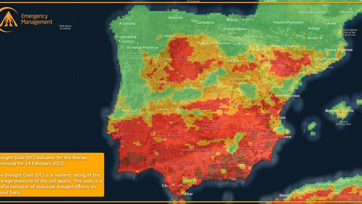 Situación de riesgo de incendios en España.