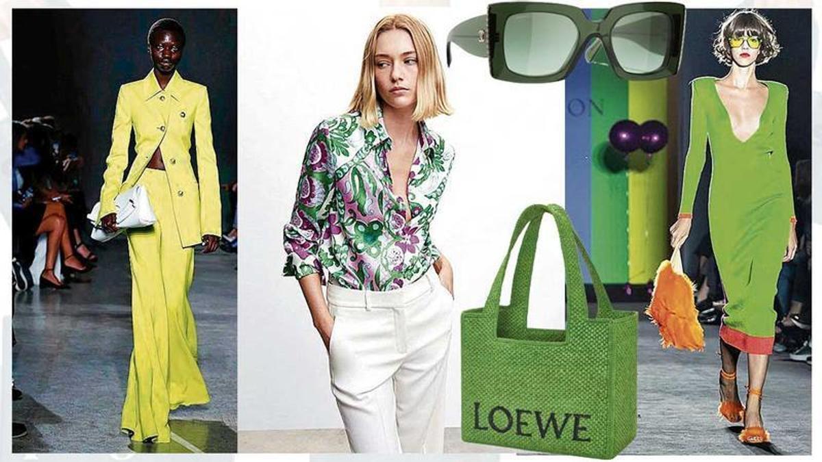 Traje sastre de Proenza Schouler. / Mango combina con otros colores  creando un efecto llamativo y divertido. / Gafas de Chanel. / Bolso de rafia de Loewe. / Propuesta de Escorpion.