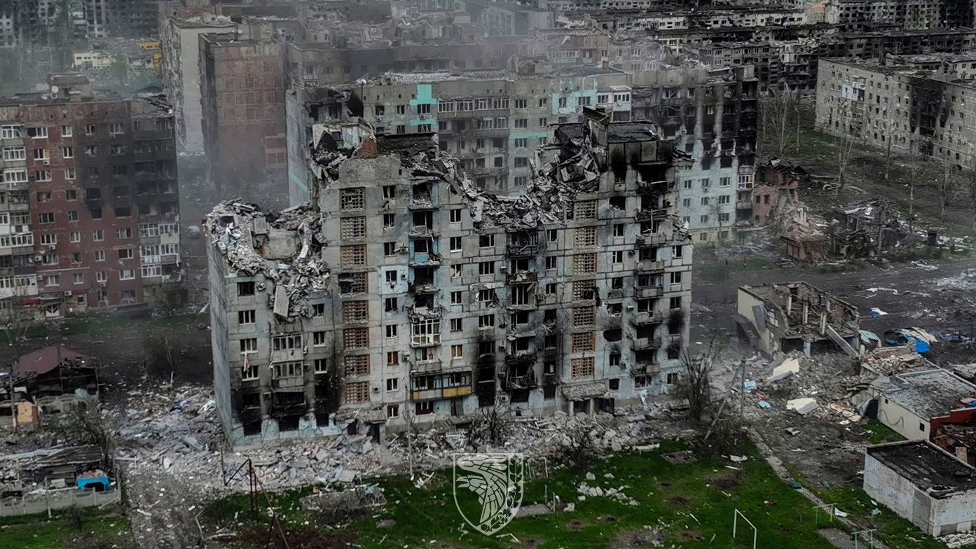 FILE PHOTO: Aerial view shows destructions in the frontline town of Bakhmut