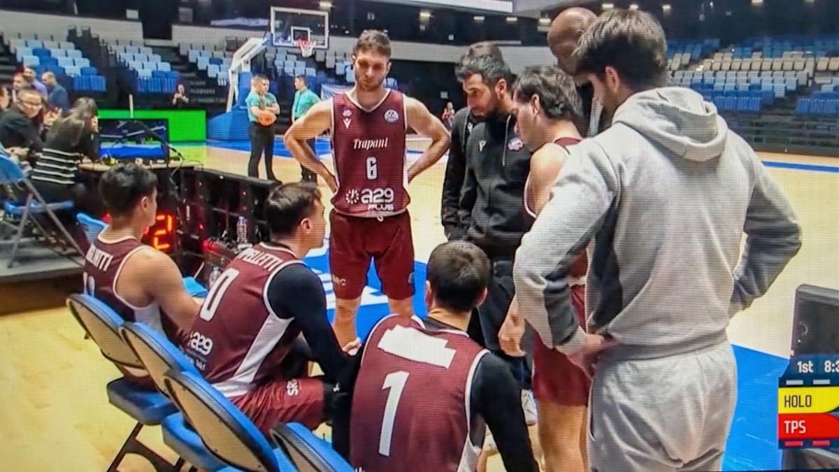 Los cinco jugadores del Trapani Shark que saltaron a pista para medirse al Hapoel Holon