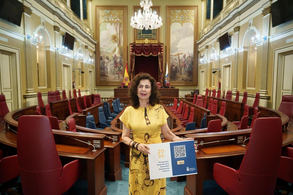 Matilde Asián en el Parlamento presentando los Presupuestos de 2026.