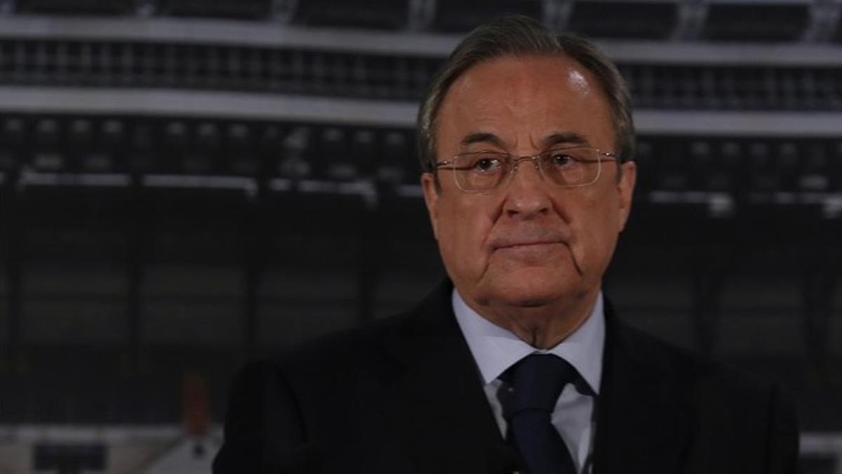 El presidente del Real Madrid Florentino Pérez, durante una rueda de prensa