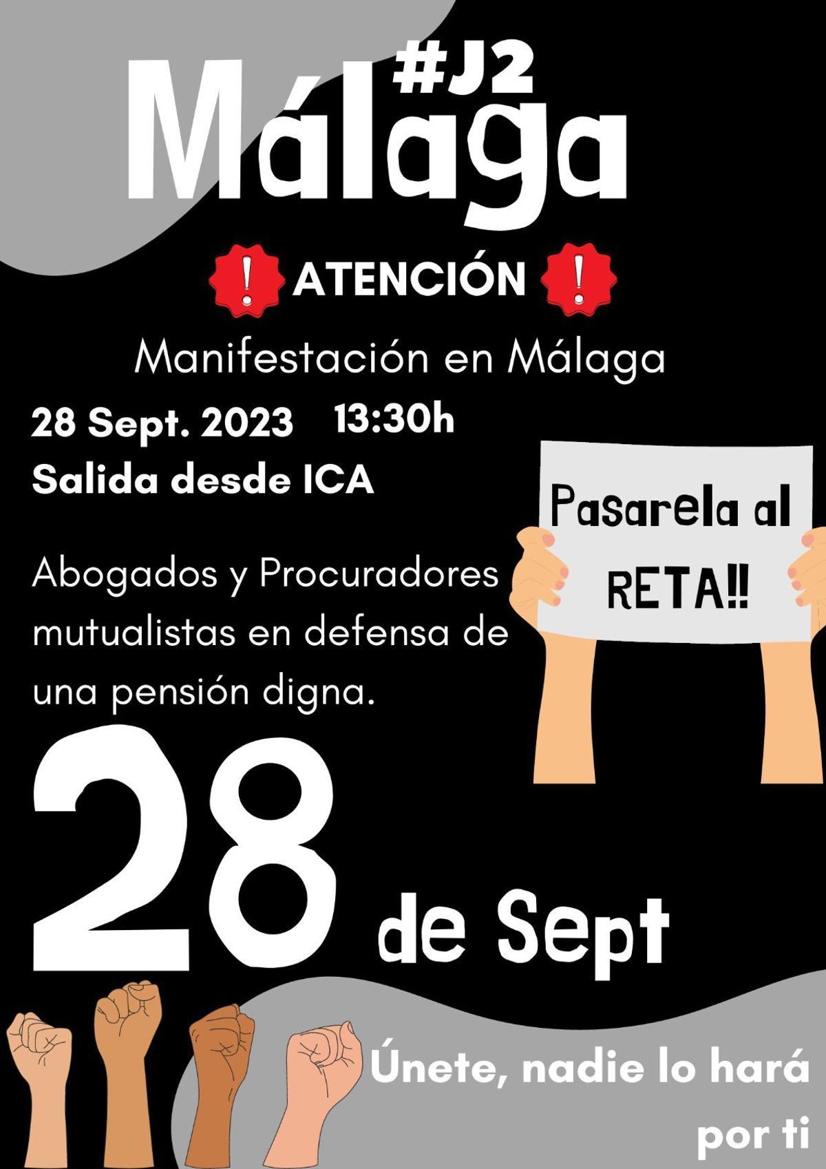 Cartel de la manifestación de los procuradores y abogados de Málaga.