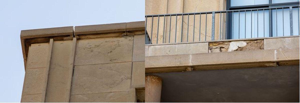Detalls d'alguns dels danys que s'observen a la façana de l'ajuntament de Vila-real.