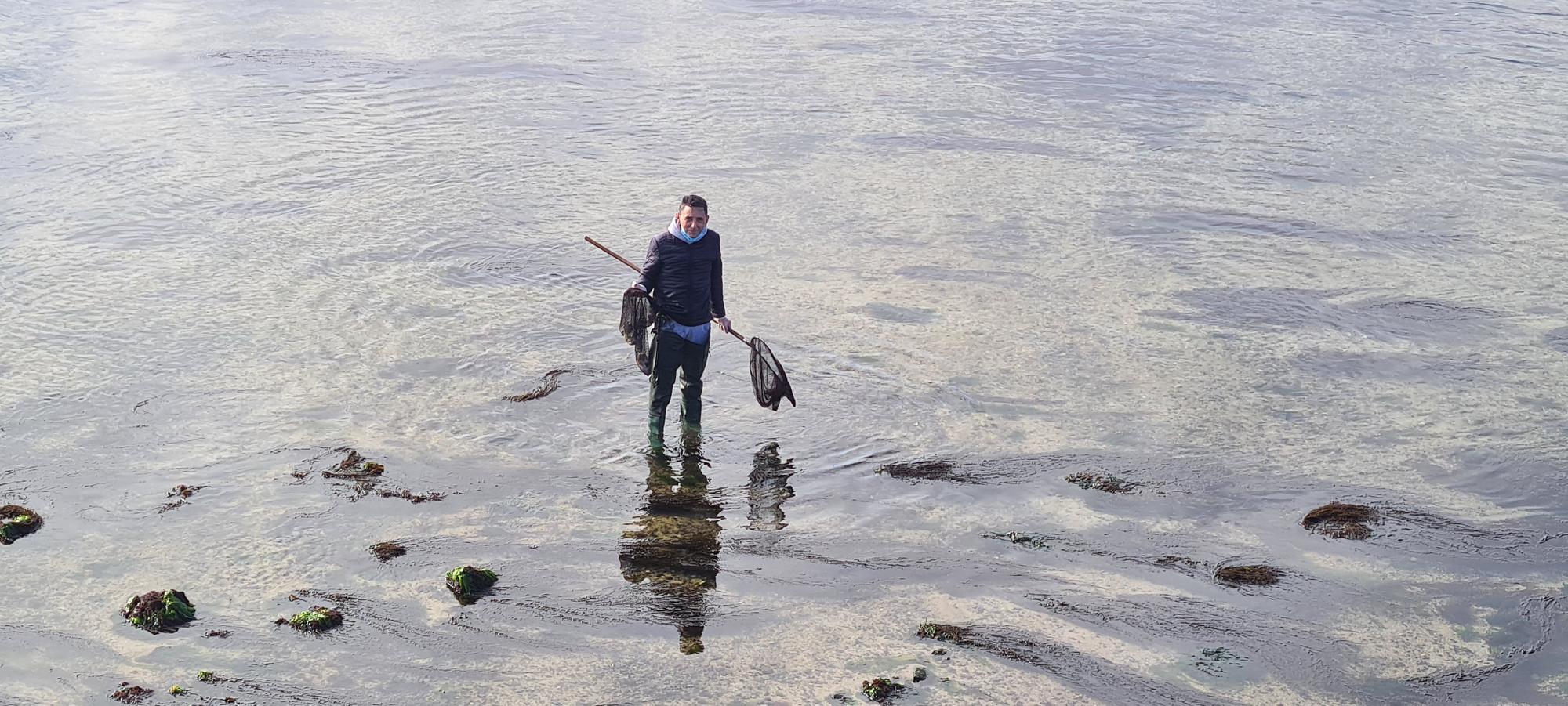 La pesca artesanal del chopo subsiste bajo el puente de A Toxa