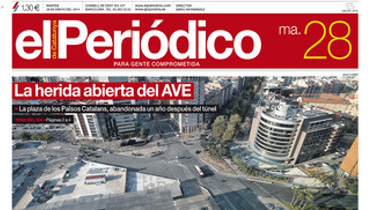 La portada de EL PERIÓDICO (28-1-2014).