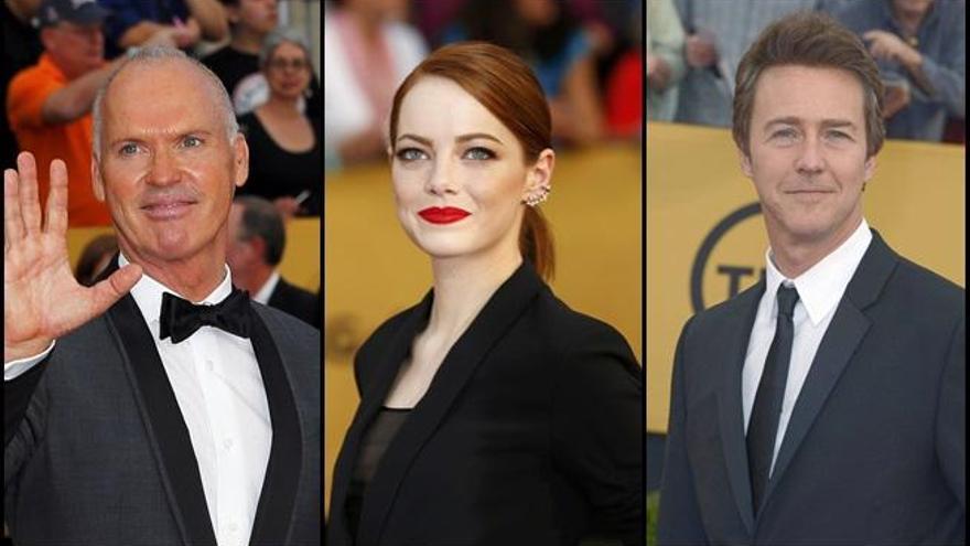 Michael Keaton, Emma Stone y Edward Norton.