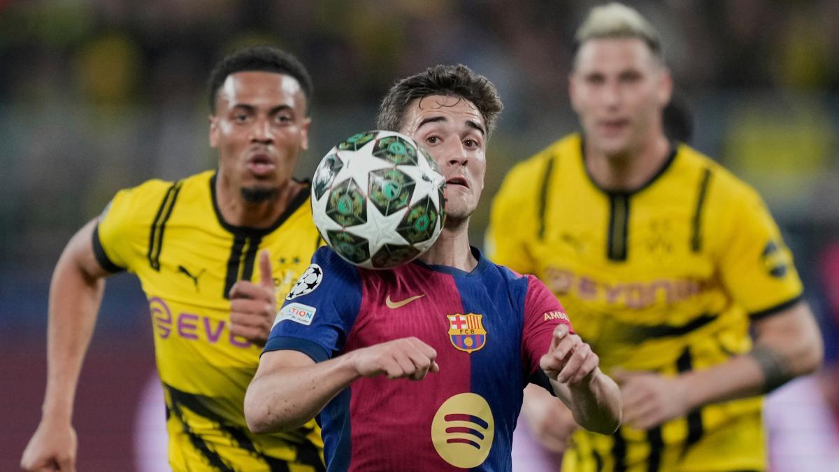 Gavi, durante la vuelta de los cuartos de final de la Champions entre Barcelona y Dortmund