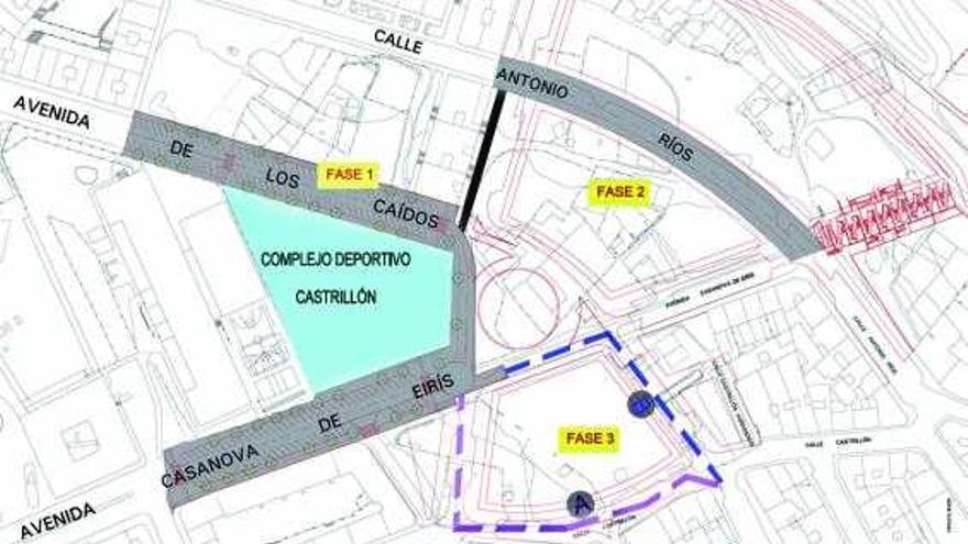 Plano con las actuaciones proyectadas para suprimir los tapones urbanísticos de O Castrillón. / la opinión