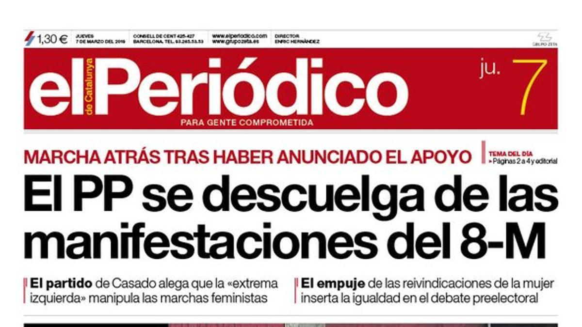 La portada de EL PERIÓDICO del 7 de marzo del 2019