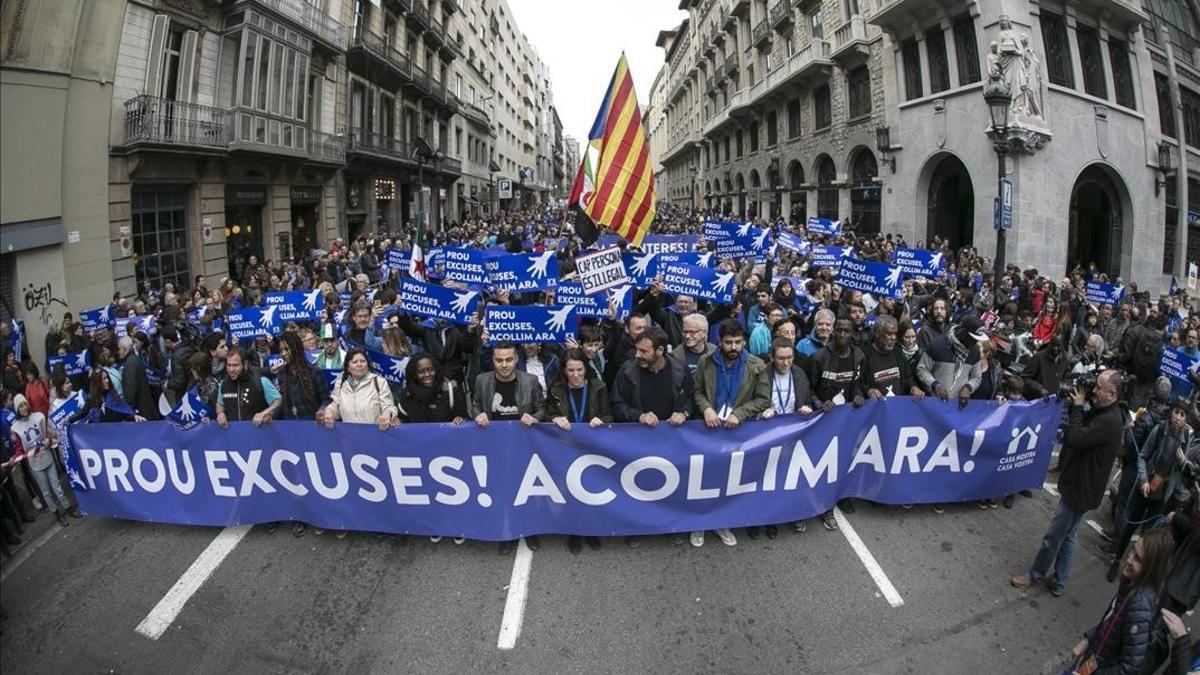 Manifestacion en Barcelona por los refugiados 'Casa meva, Casa vostra'.