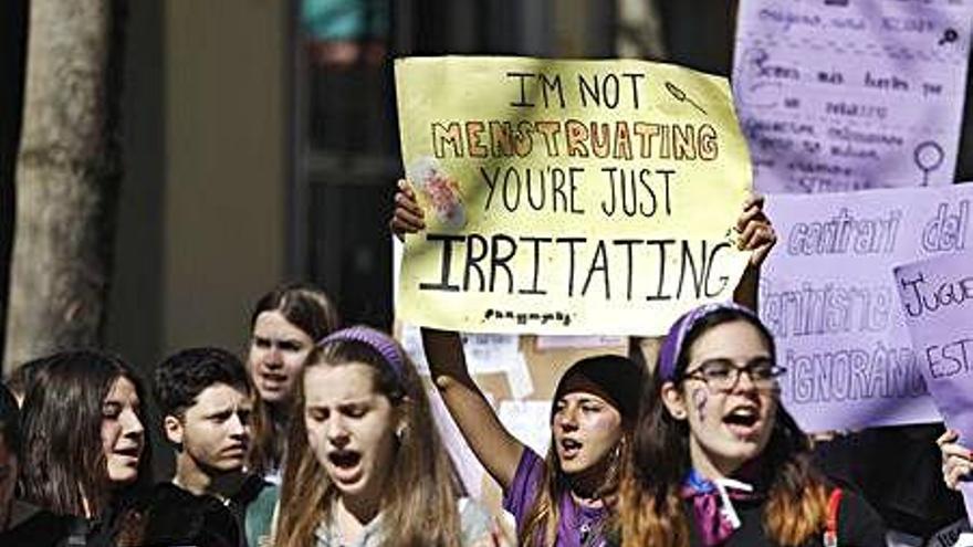 Un grup de manifestants amb una pancarta: «No estic menstruant, només ets irritant».