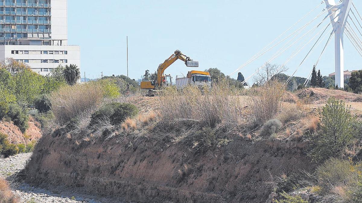Un camión y una excavadora, este jueves, junto al Riu Sec ejecutan el movimiento de tierras.