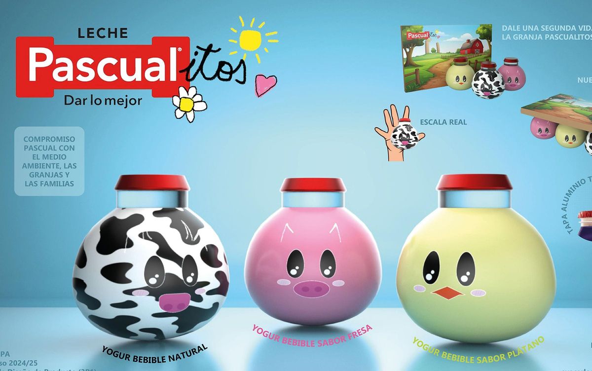 El proyecto de Eva Carlos, con nuevos envases para productos lácteos de Pascual.