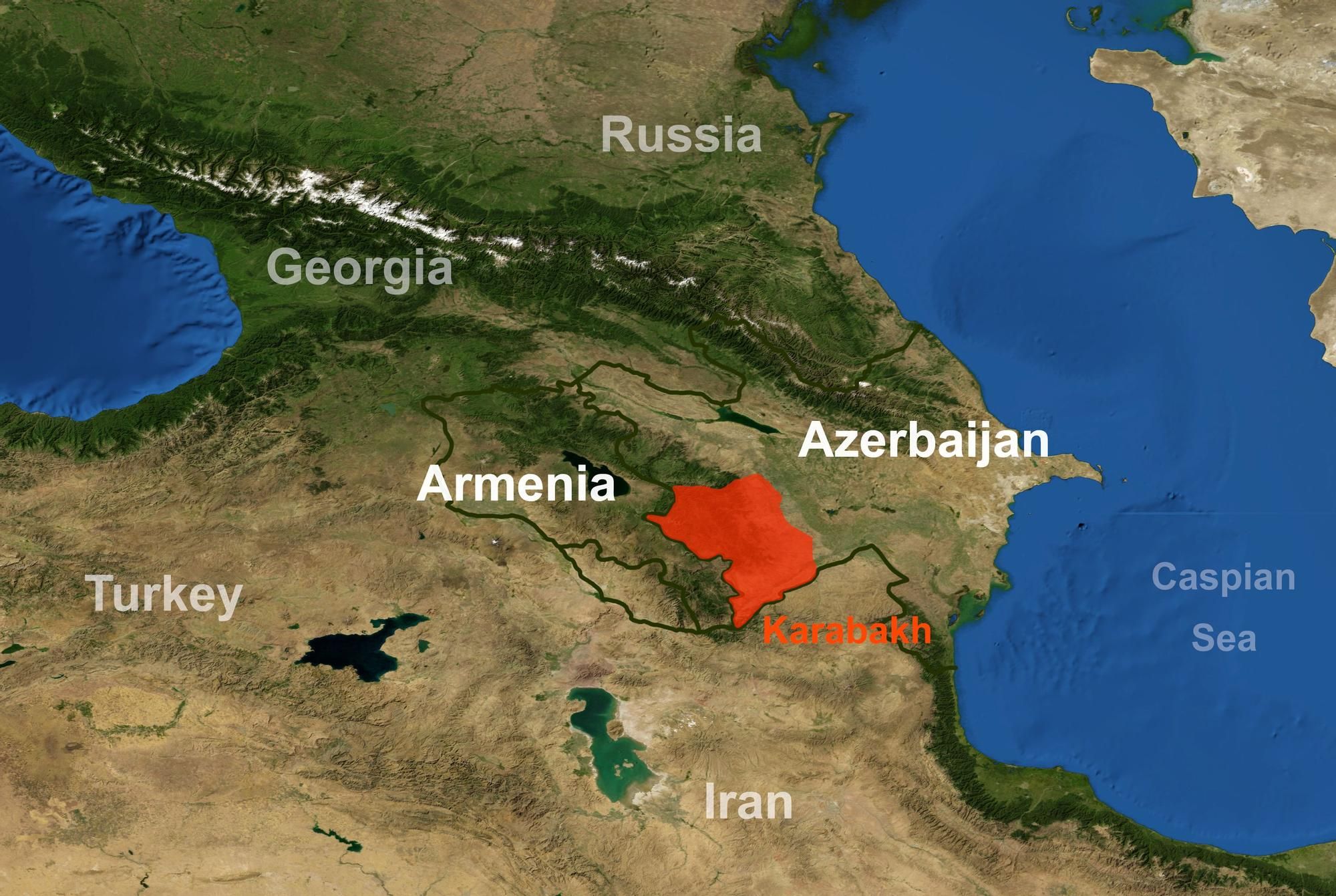 Mapa de la zona en conflicto entre Armenia y Azerbaiyán.