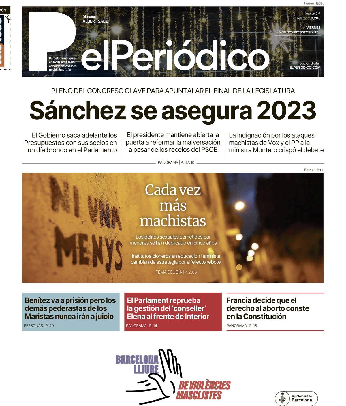 La portada d’EL PERIÓDICO del 25 de novembre del 2022