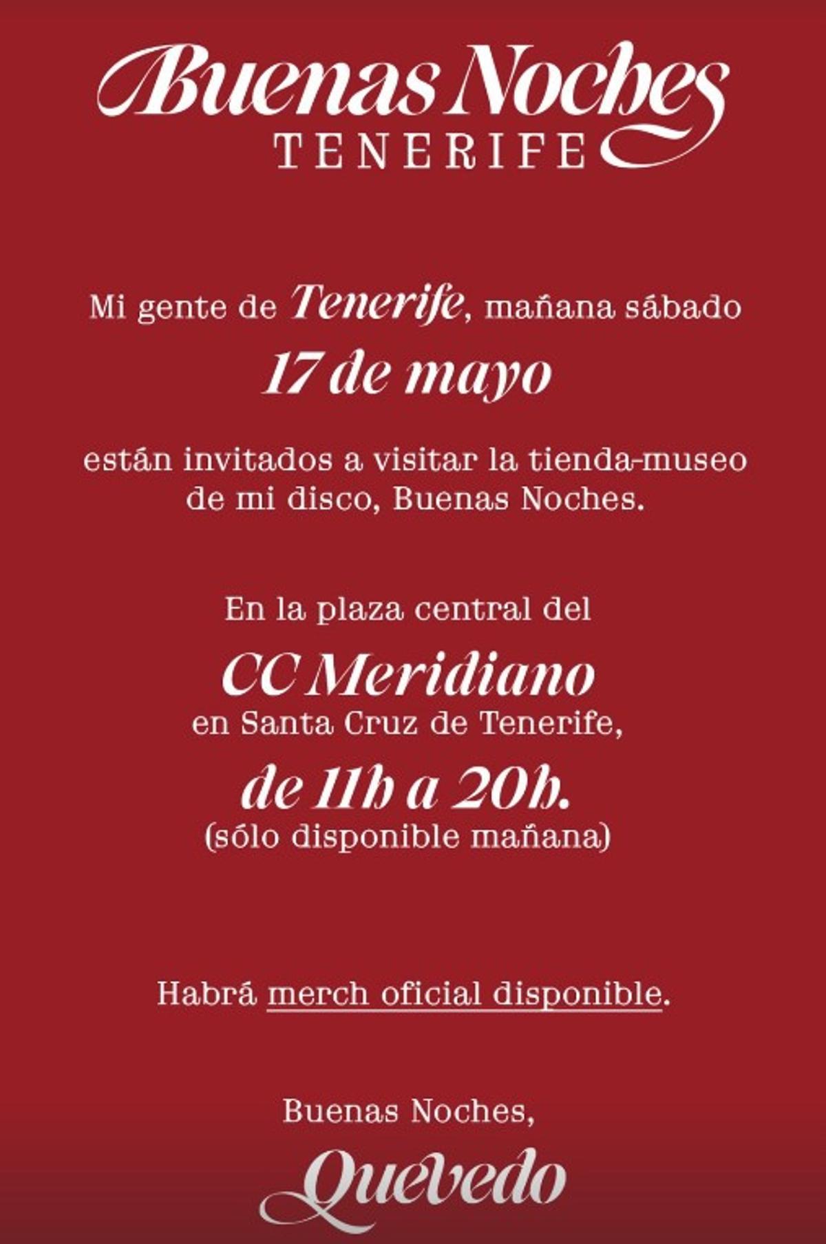 El anuncio de Quevedo en redes sociales