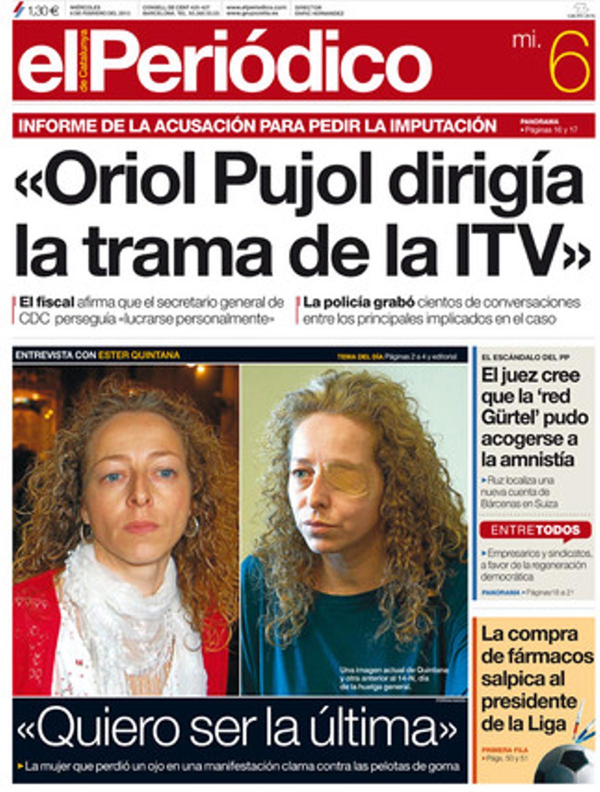 Portada de EL PERIÓDICO del 6 de febrero