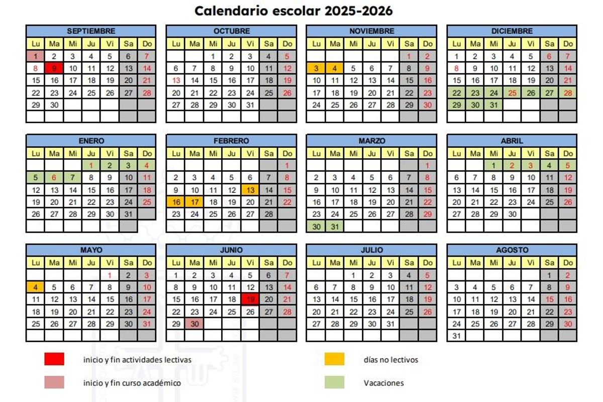 El calendario escolar para colegios e institutos