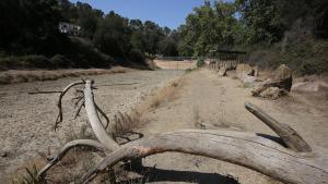 El pantano de Vallvidrera, sin agua.