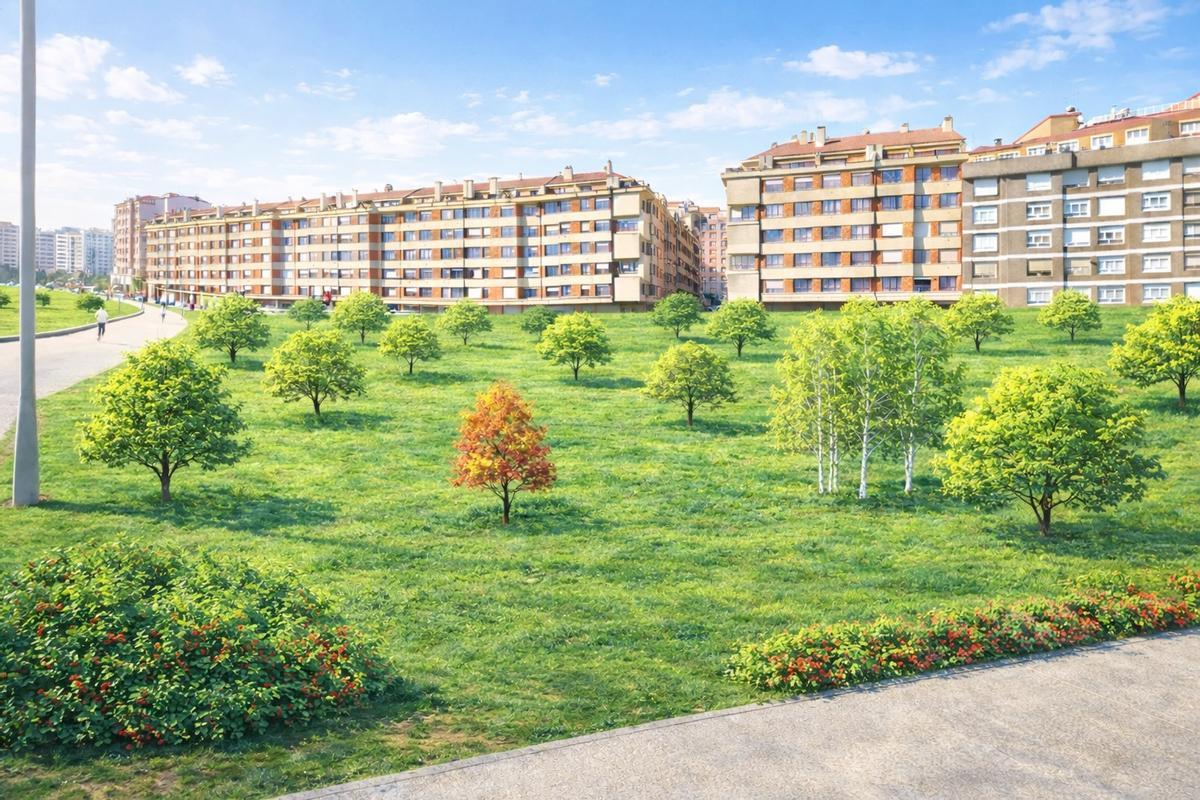 Una recreación del bosque urbano que se plantea para el Solarón,