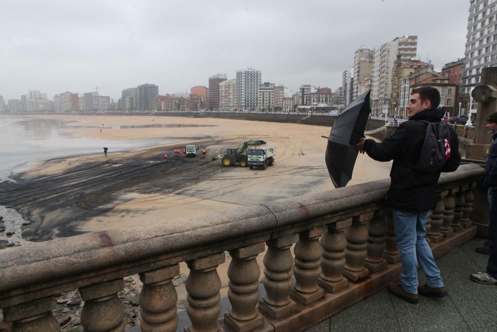 Limpieza de carbón en la playa de San Lorenzo