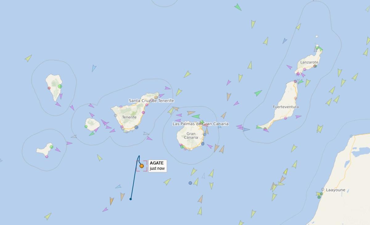 La posición del Agate al sur de Tenerife el 15 de enero de 2026