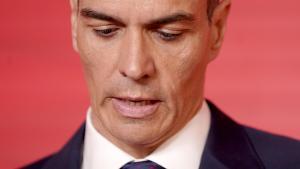 Pedro Sánchez durante la rueda de prensa que ofreció en la sede del PSOE.