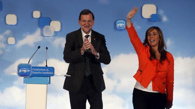 Rajoy y Sánchez-Camacho, en el mitin de este martes en Barcelona.