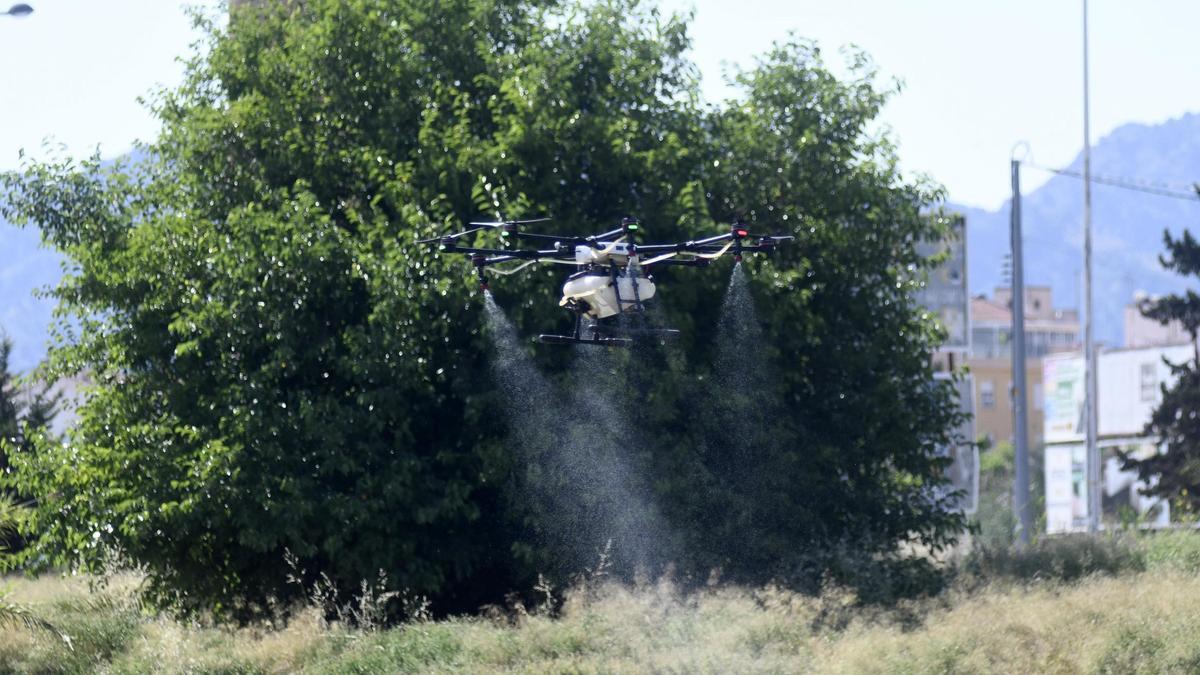 Fumigación contra mosquitos con drones en Murcia.