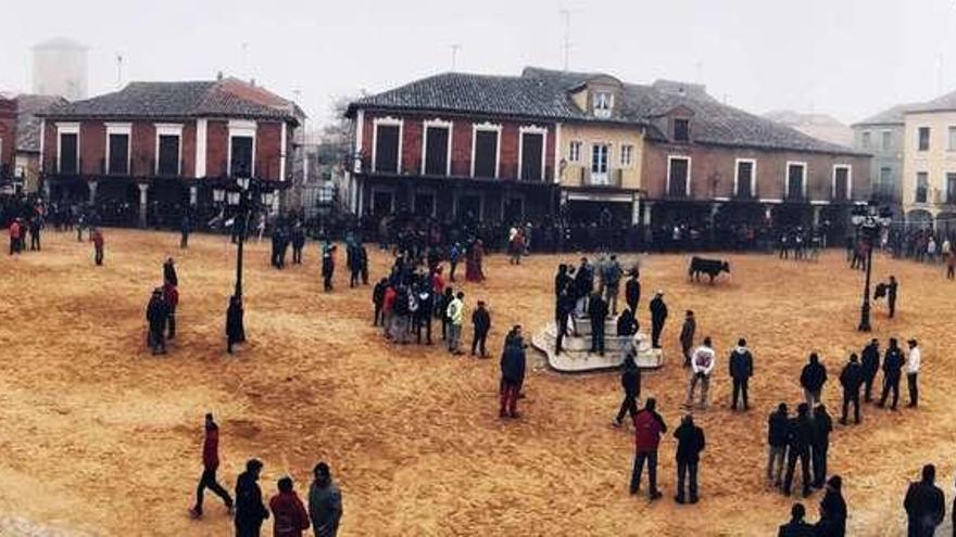 Aspecto que presentaba la Plaza Mayor de Villalpando durante una de las capeas celebradas ayer.