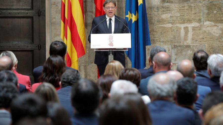 El president de la Generalitat, Ximo Puig, durante su intervención en el acto institucional de conmemoración del Día de Europa