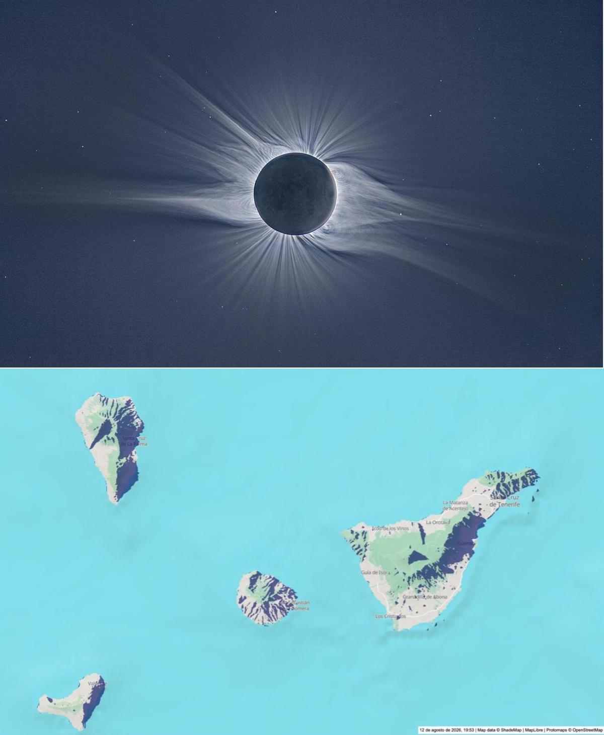 Imagen de un eclipse total de Sol observado por el grupo Shelios desde Novosibirsk, Rusia, en 2008. Crédito: J. C. Casado y D. López, starryearth.com.
