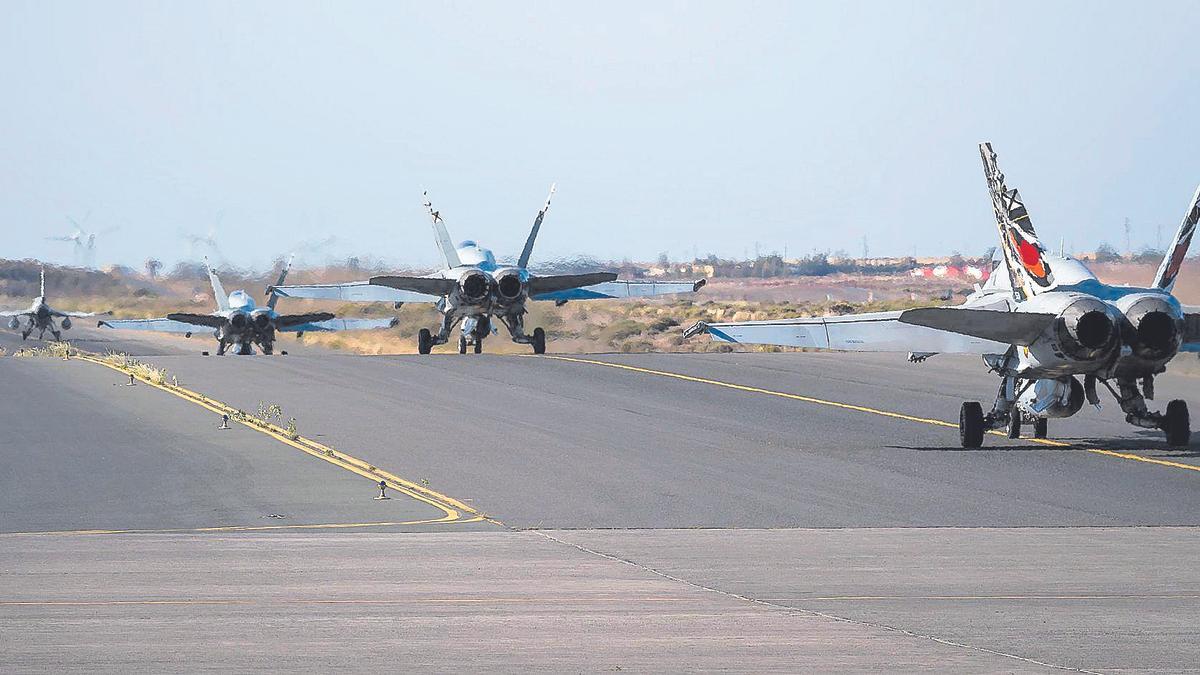 Aviones Eurofighter de seis países que participaron en octubre en las maniobras Ocean Sky 2023, con base en Gando.