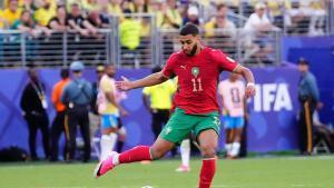 Ismael Saibari of Morocco plays the ball during the FIFA World Cup 2026 Group C match between Brazil and Morocco at New York New Jersey Stadium on June 13, 2026 in East Rutherford, New Jersey. AFP7 13/06/2026 ONLY FOR USE IN SPAIN. Jose Breton / AFP7 / Europa Press;sport;football;soccer;player;team;FIFA;World Cup;Brazil;Morocco;ZSPORT;ZSOCCER;Brazil v Morocco: Group C - FIFA World Cup 2026