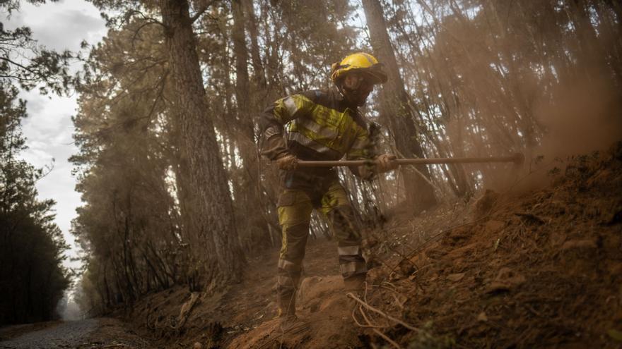 Labores de enfriamiento en Ravelo del incendio de Tenerife