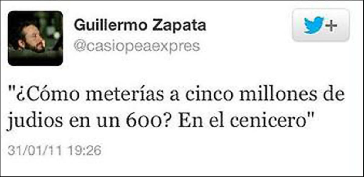 El tuit que Guillermo Zapata va publicar el 2011.