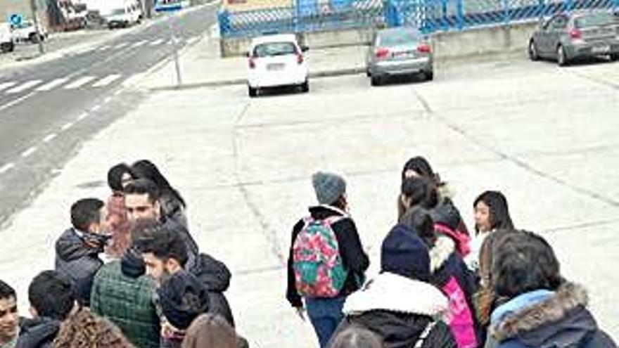 Los alumnos del IES Arribes de Sayago, ayer durante la protesta.