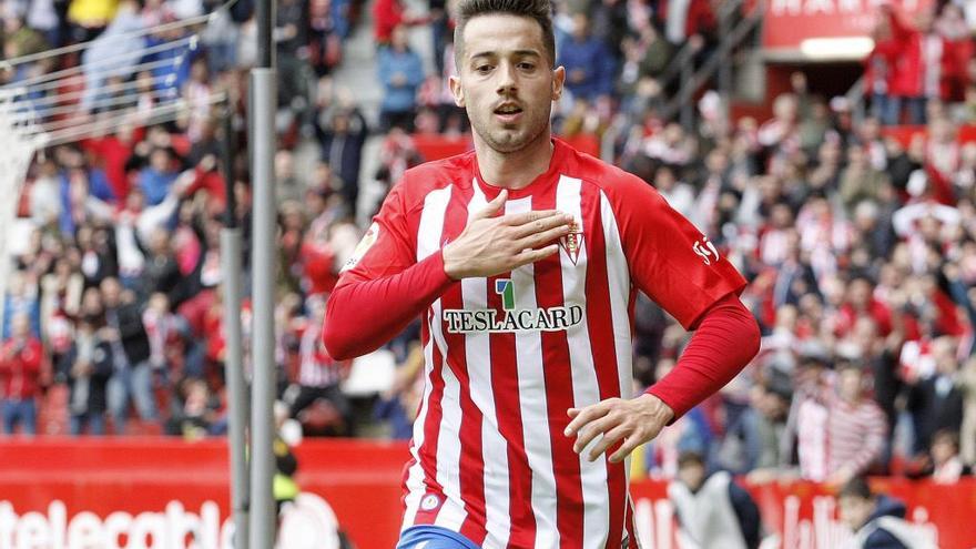 Jony celebra su gol en el último partido de Liga en El Molinón.