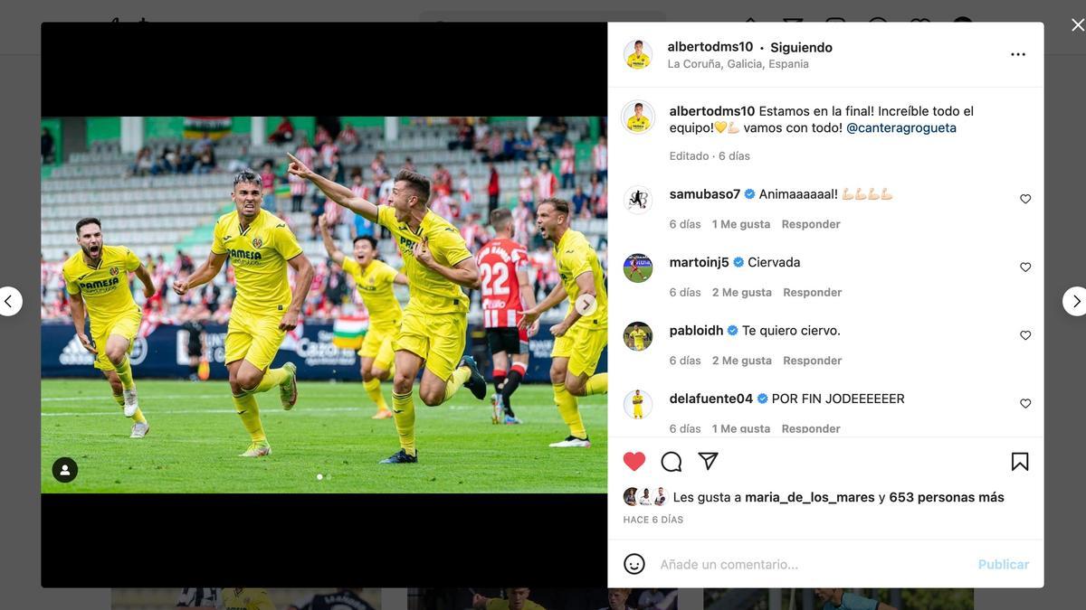 Mensaje en Instagram de Alberto del Moral tras el ascenso del Villarreal B a Segunda A.